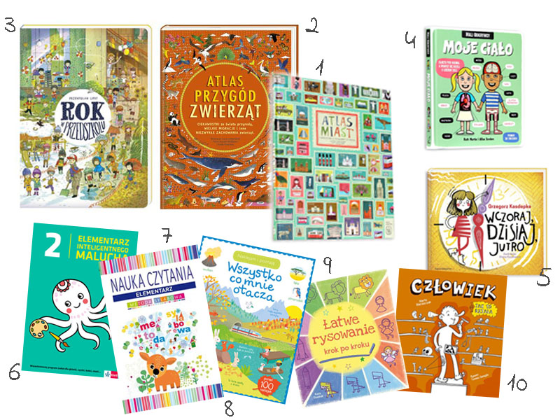 książki dla dzieci, książki dla przedszkolaka, moje ciało, rok w przedszkolu, atlas miast, atlas przygód zwierząt