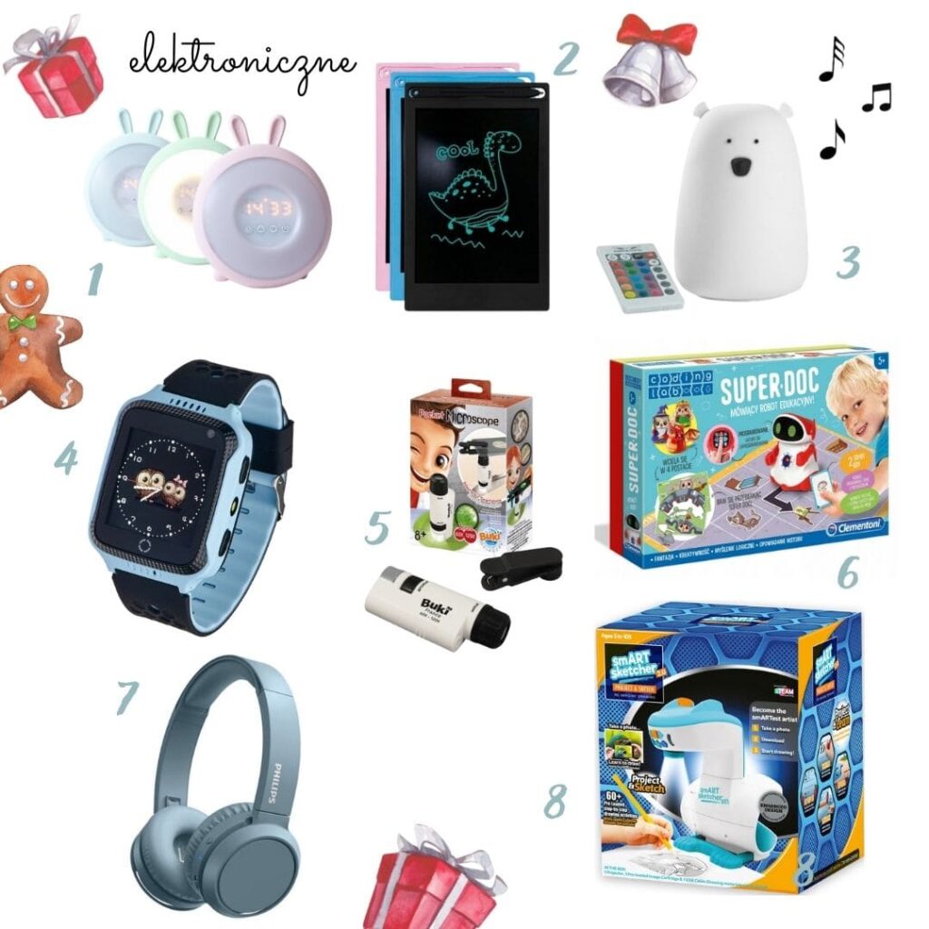 elektroniczne gadżety dla dziecka na prezent, lampka głośnik, smartwatch